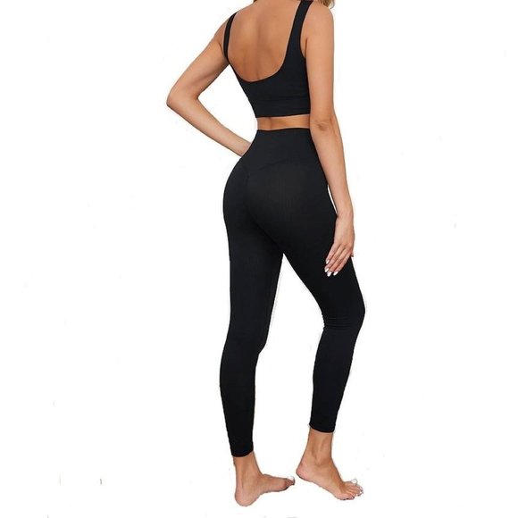 Ribbed Yoga Leggings and Bra Set for Women - Picture 2 of 5